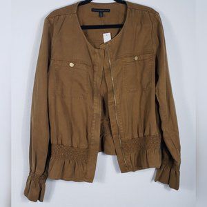 NWT White House Black Market Bronze Brown Smocked Soft Jacket Denim